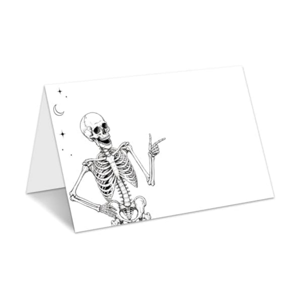 Halloween Place Cards for Table Setting, Skeleton Tent Cards Decor For Birthday Baby Shower Autumn Party Reception Decorations, Bridal Shower Place Card, 25 Pack Birthday Food Name Card 2 x 3.5" /035