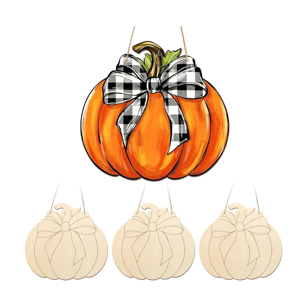 Unfinished Fall Wreaths Wood Crafts to Paint Set of 3, 11" Bulk Autumn Pumpkin Wreath Ornaments for Painting, Unfinished Wood Cutouts DIY Ornaments for Front Door with Ropes