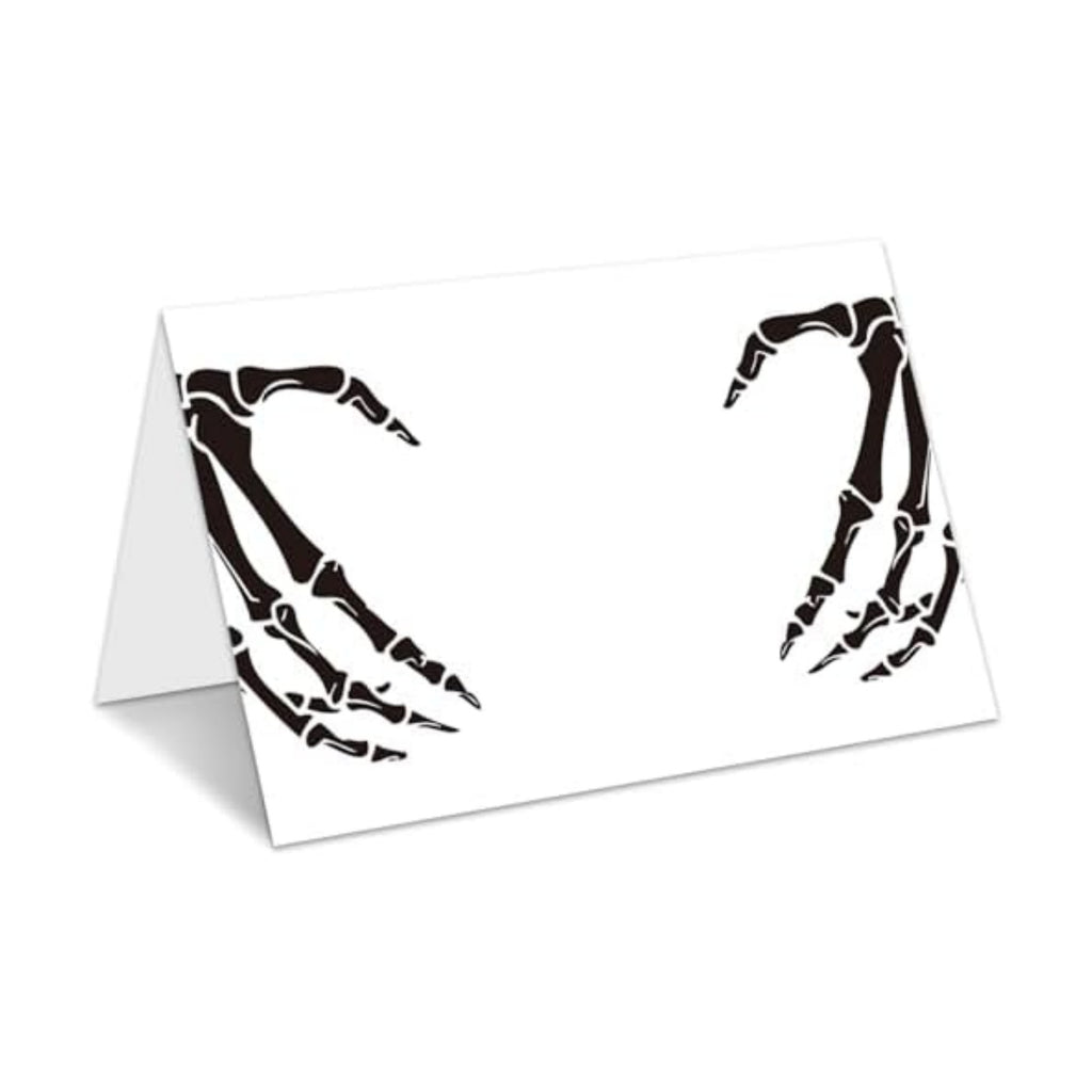 Halloween Place Cards for Table Setting, Skeleton Tent Cards Decor For Birthday Baby Shower Autumn Party Reception Decorations, Bridal Shower Place Card, 25 Pack Birthday Food Name Card 2 x 3.5" /036