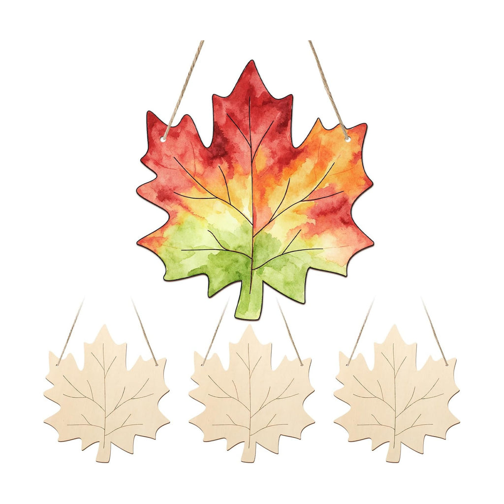 Unfinished Fall Wreaths Wood Crafts to Paint Set of 3, 11" Bulk Fall Leaves Wreath Ornaments for Painting, Unfinished Wood Cutouts DIY Ornaments for Front Door with Ropes