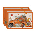 Fall Placemats Set of 4, 12x18 inch - Orange Truck Thanksgiving Table Decor