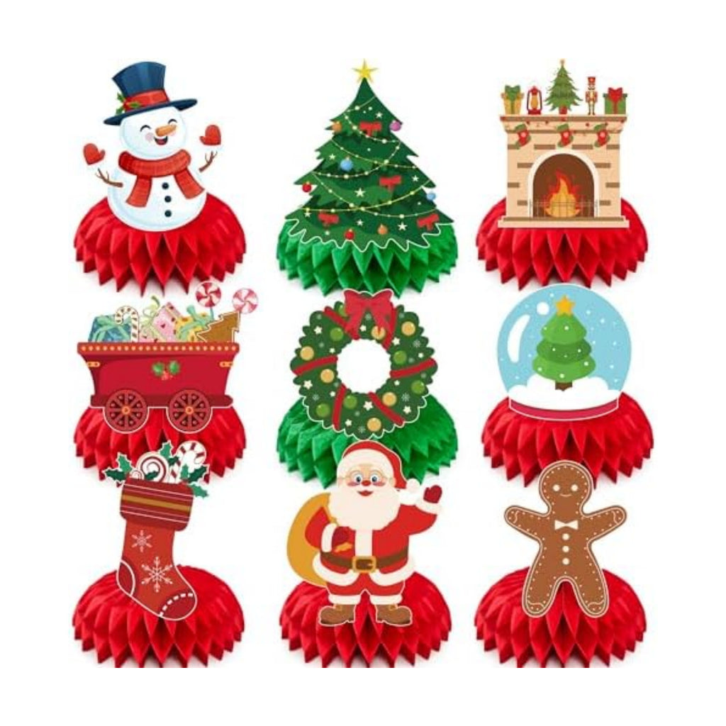 Christmas Decorations - Santa Snowman Stocking Christmas Tree Honeycomb Centerpieces
