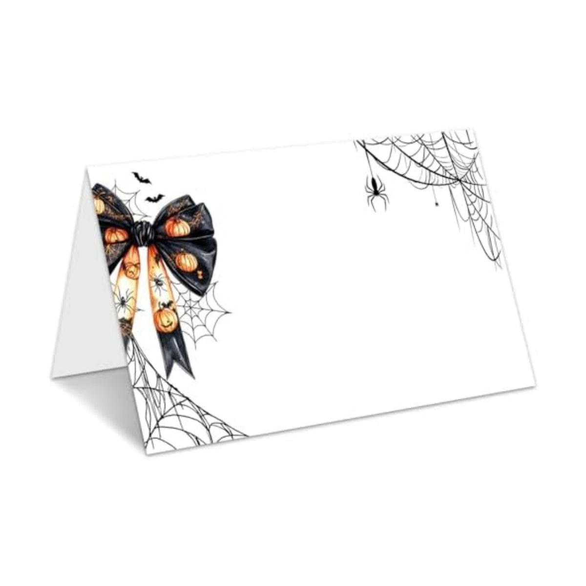 Halloween Place Cards for Table Setting, Bow Tent Cards Decor For Birthday Baby Shower Autumn Party Reception Decorations, Bridal Shower Place Card, 25 Pack Birthday Food Name Card 2 x 3.5" /031