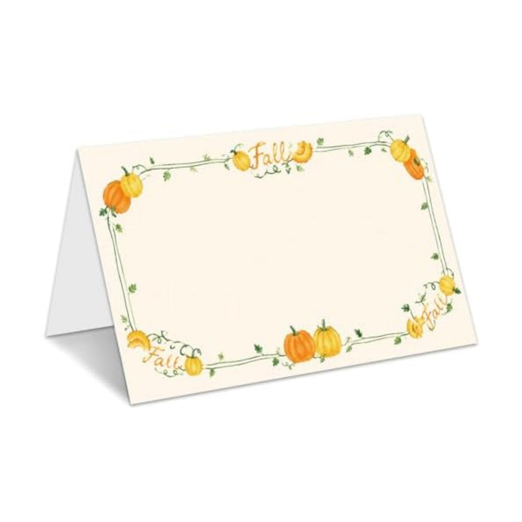 Pumpkin Place Cards for Table Setting, Tent Cards Decor For Birthday Baby Shower Autumn Party Reception Decorations, Bridal Shower Wedding Place Card, 25 Pack Birthday Food Name Card 2 x 3.5" /040