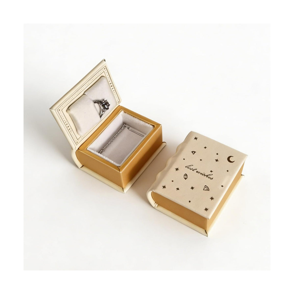 Book Shaped Ring Box - Vintage Engagement Ring Box with Hinged Lid for Proposal Engagement Wedding, Proposal Ring Case -PRB026-Begie