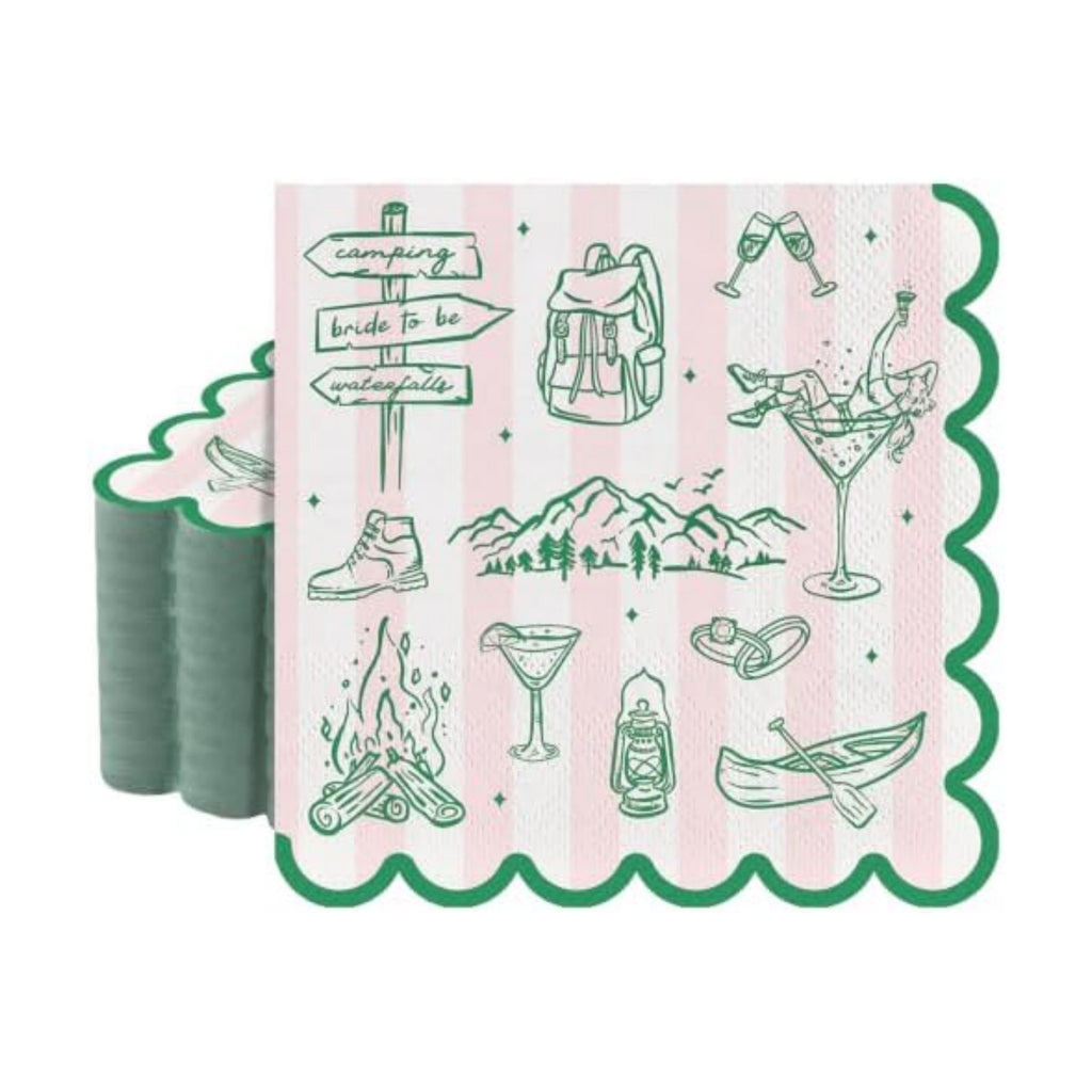 NatNarr 50 Pk Camp Bachelorette Napkins, 6.5" Scalloped Camping Decorations