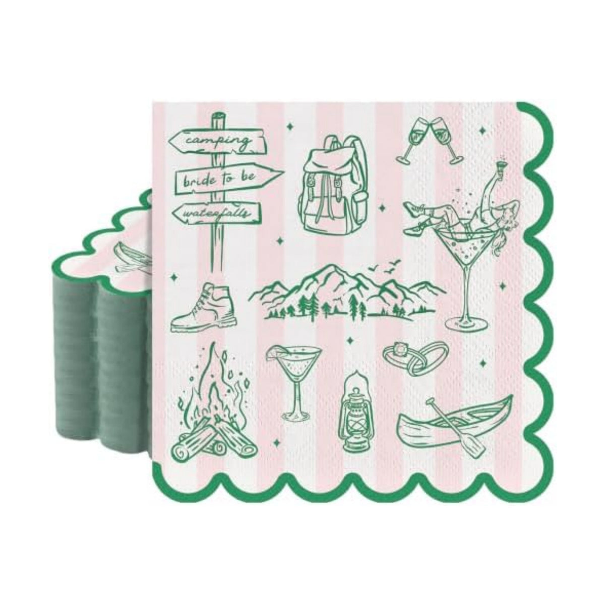 NatNarr 50 Pk Camp Bachelorette Napkins, 6.5" Scalloped Camping Decorations