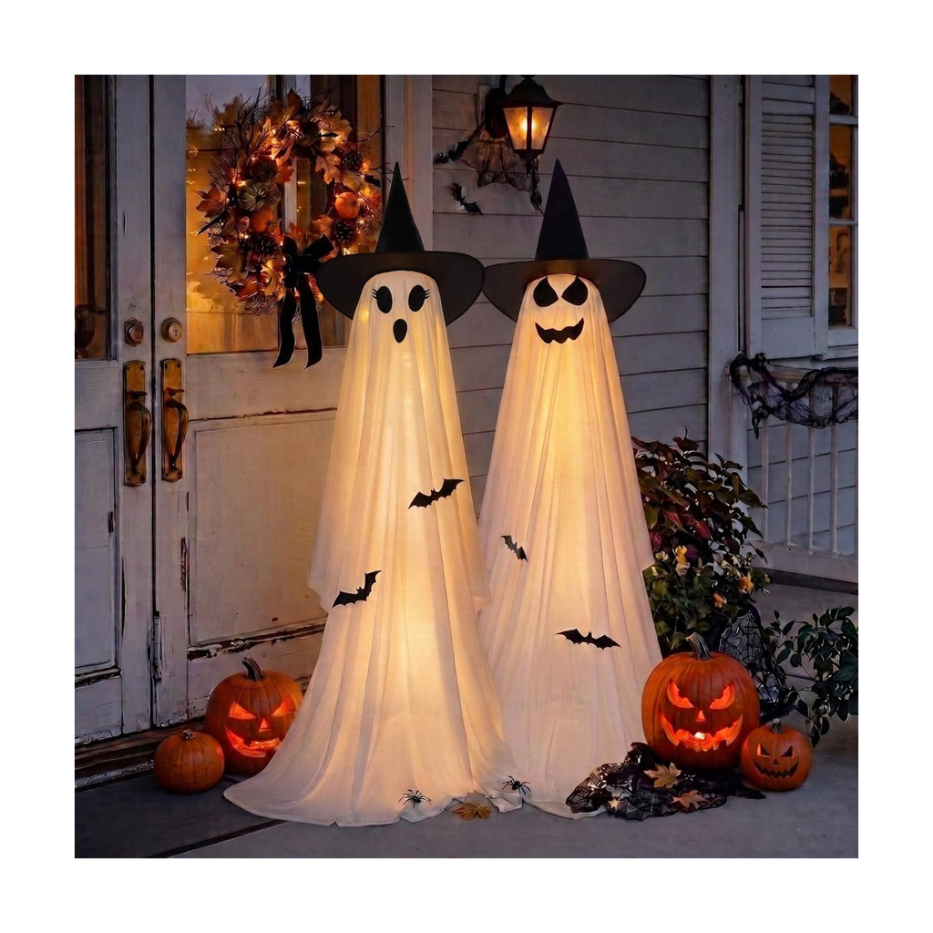 Minetom 2 Pack Outdoor Halloween Ghost Decorations, Light Up Ghosts