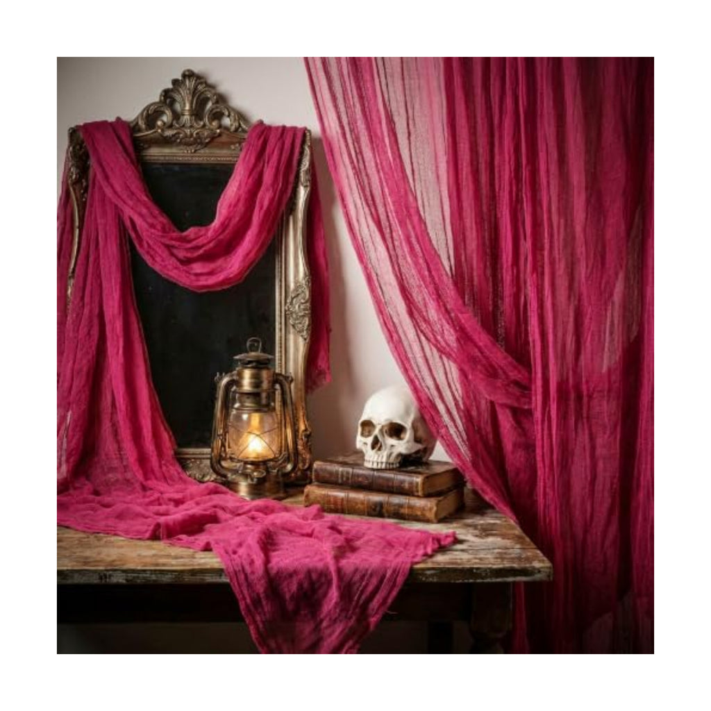 197"x71" Pink Halloween Scary Gauze, Spooky Cloth Party Decoration