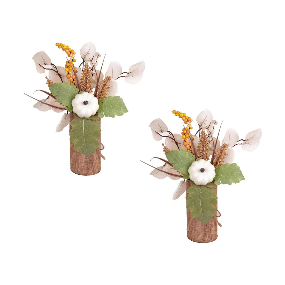 2 Pack Fall Centerpieces for Tables, Fake Pumpkin Leaf Berry Dining Table Thanksgiving Decorations for Indoor Kitchen Home Autumn Wedding Mantel