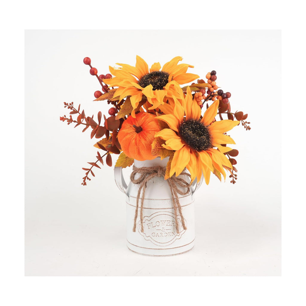 Fall Thanksgiving Centerpieces for Dinner Tables, Faux Floral Metal Potted Plants with Maple Leaf Pumpkin Berry Stems, for Indoor Kitchen Home Autumn Farmhouse Mantel Decor