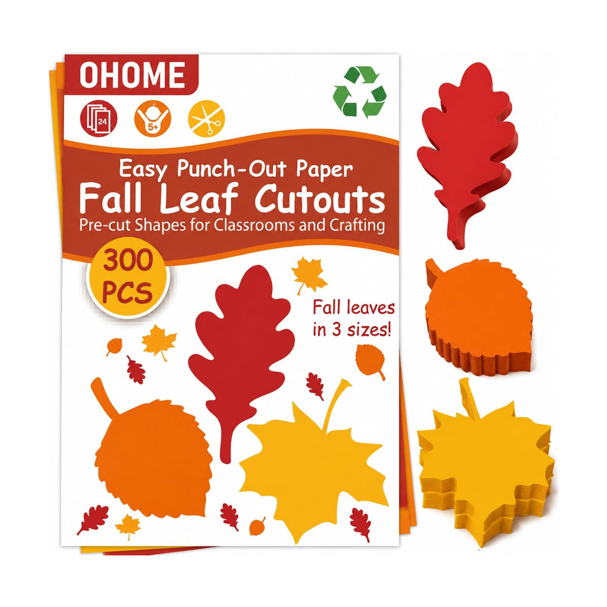 Thanksgiving Crafts for Kids - 300 PCS Fall Leaves Cutouts Pre-Cut Set
