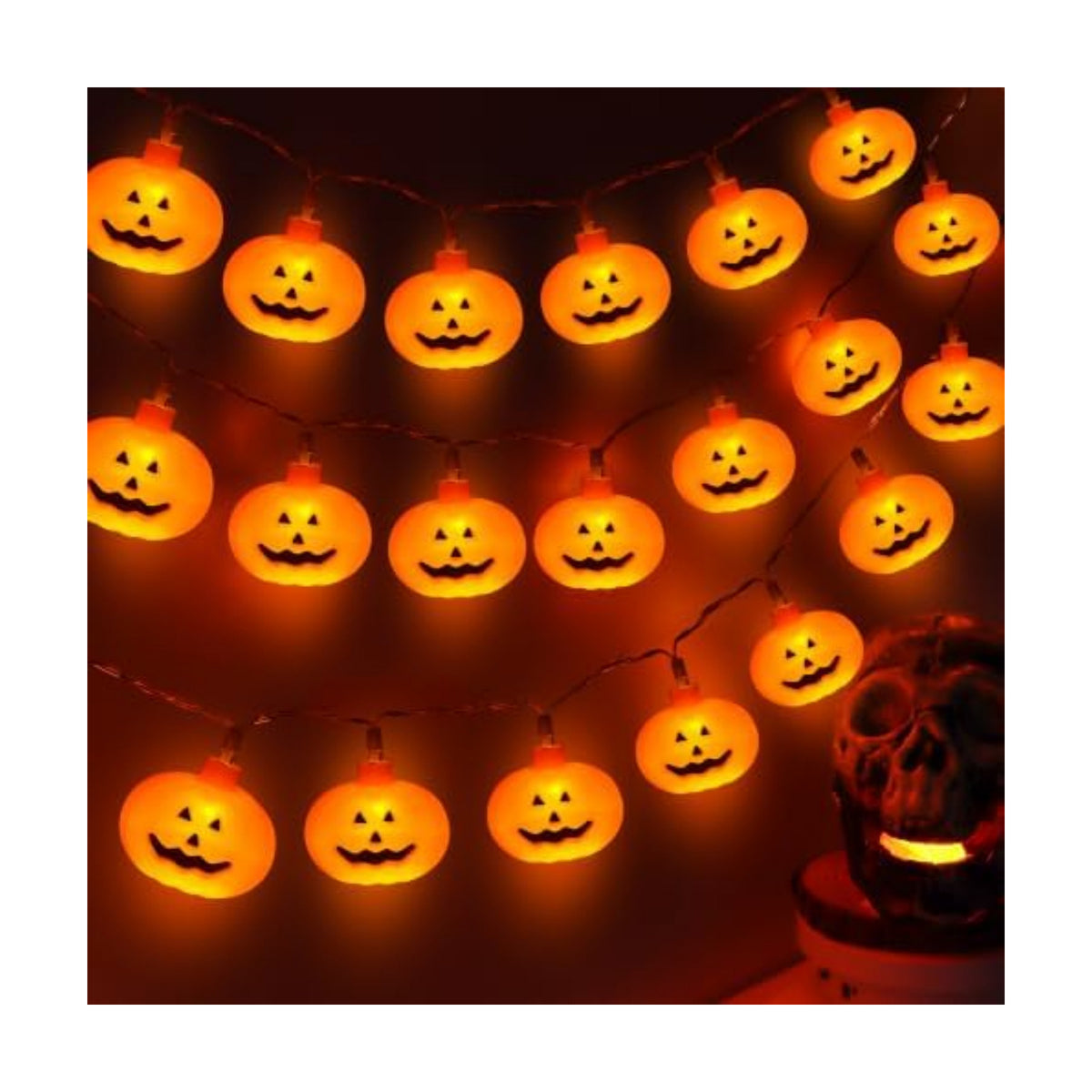 Halloween Lights Outdoor Indoor 20FT 30 LED 3D Pumpkin Lights Halloween String Lights Battery Operated, 8 Light Modes Waterproof Pumpkin Decor Light for Home Porch Yard Window Party Outside Decoration
