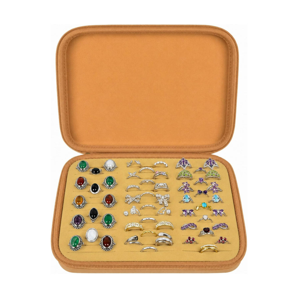 GWCASE Ring Organizer Box, 42-Slot Hard Shell Case, Holds 50+ Pieces, khaki