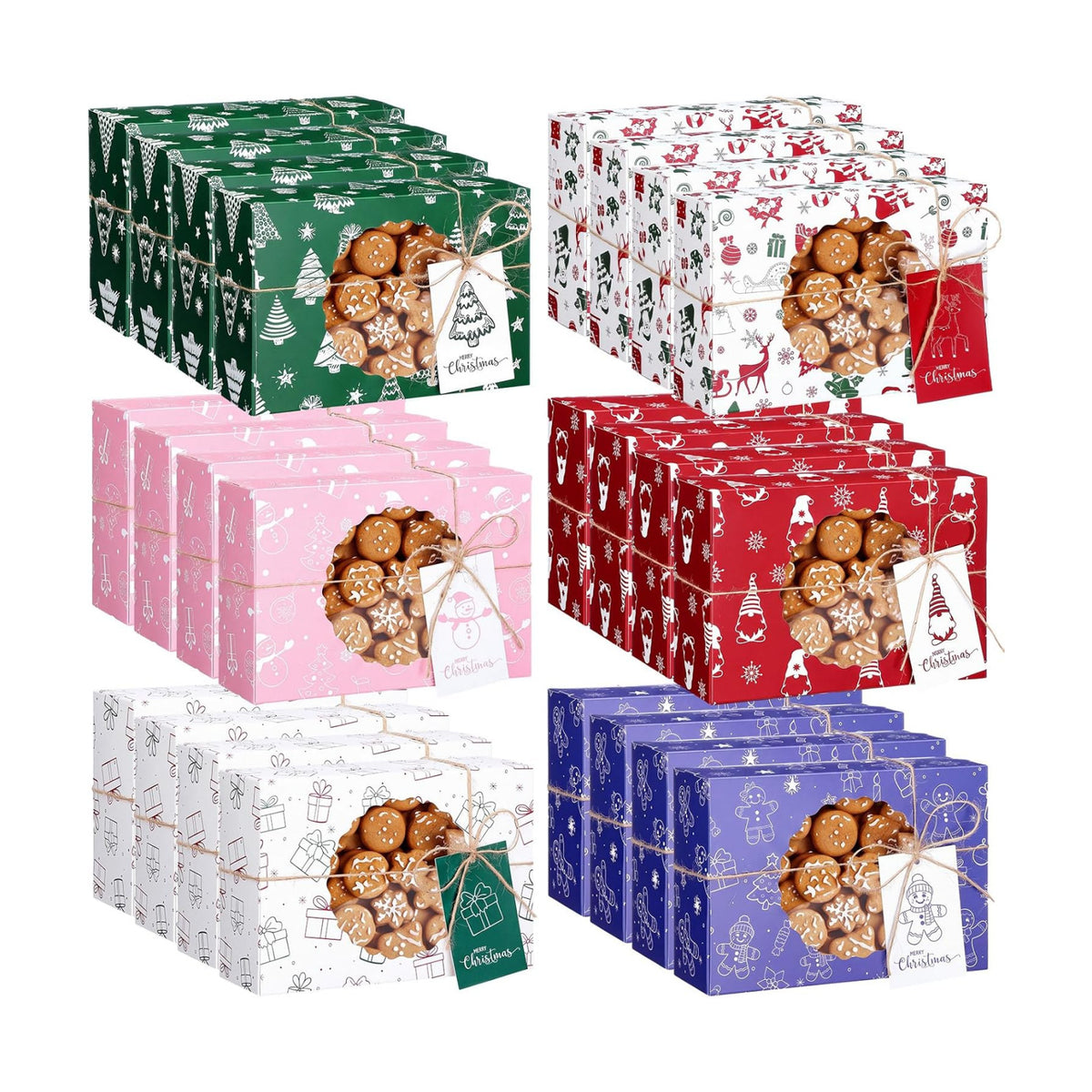 Motipuns 24 Set Christmas Cookie Boxes with Window Gift Boxes,Mixed