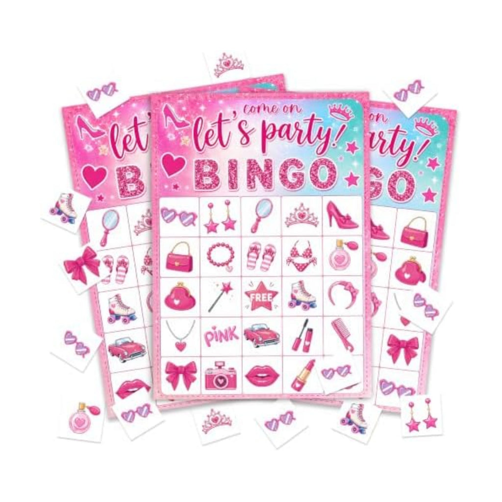 Pink Glitter Bingo Cards, 24 Player Party Game for Teens and Adults