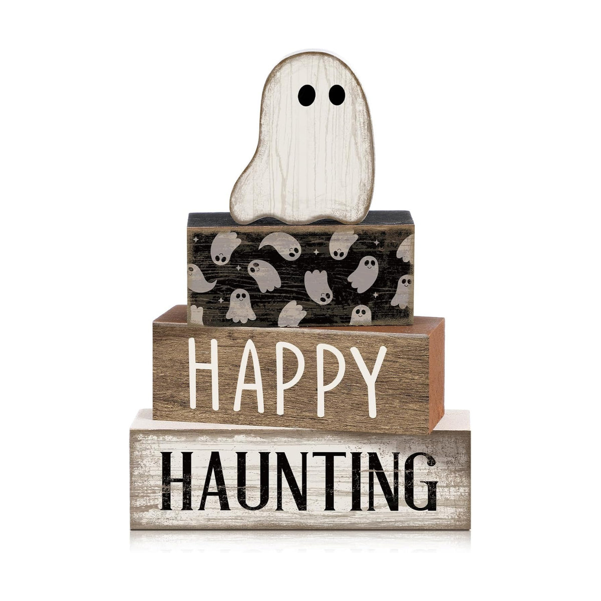 Lineshading 4 Pcs Halloween Table Decor for Home, Wooden Ghost Block Sign