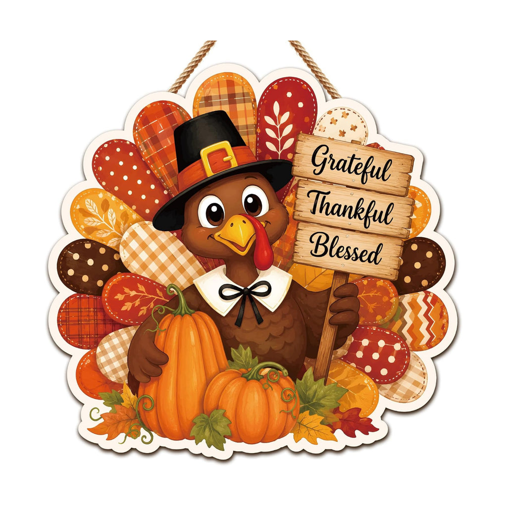 Thanksgiving Decorations - Hanging Wooden Sign for Front Door