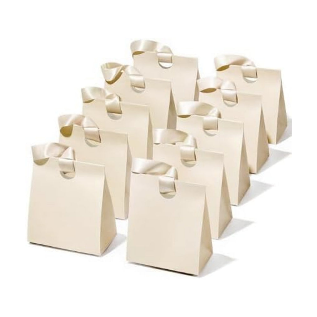 Vitalizart Paper Gift Bags With Ribbon Handles Medium White Bulk Pack