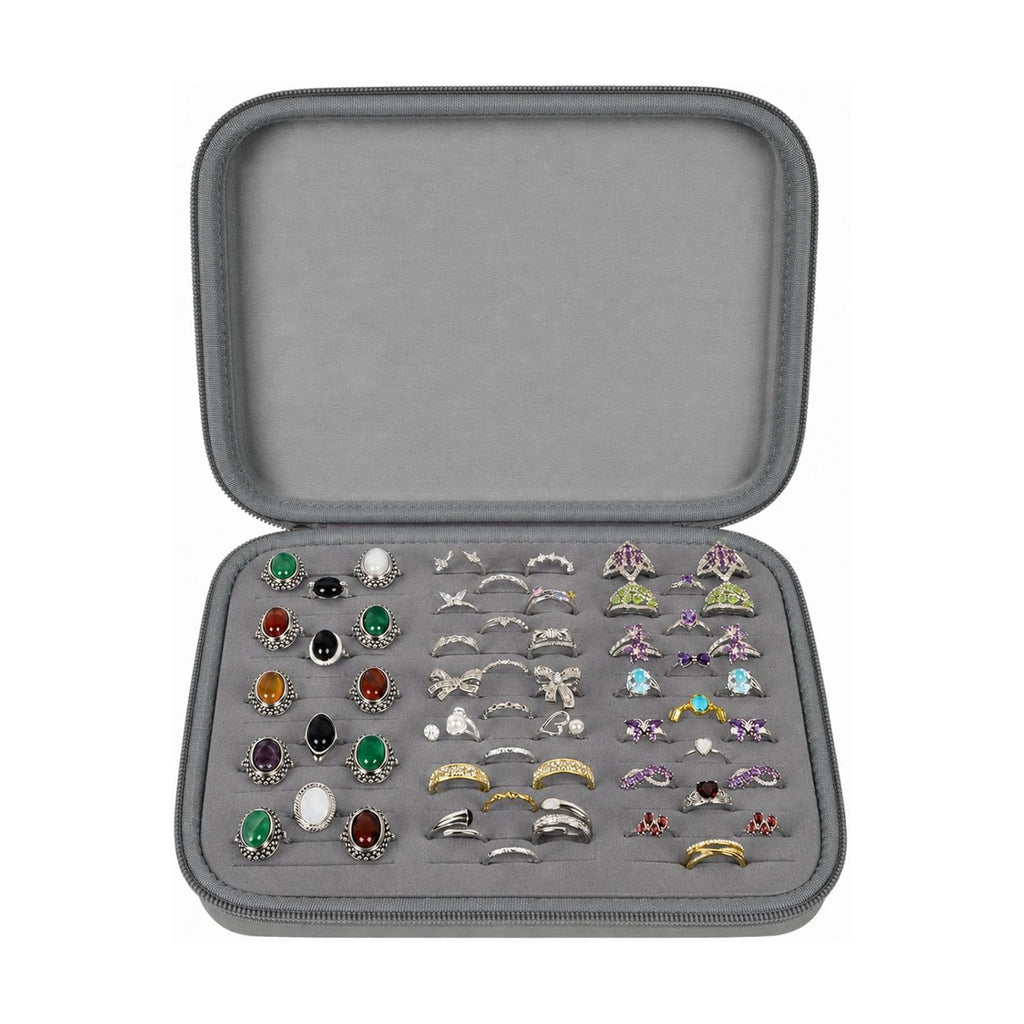 GWCASE Ring Organizer Box, 42-Slot Hard Shell Case, Holds 50+ Pieces, Gray