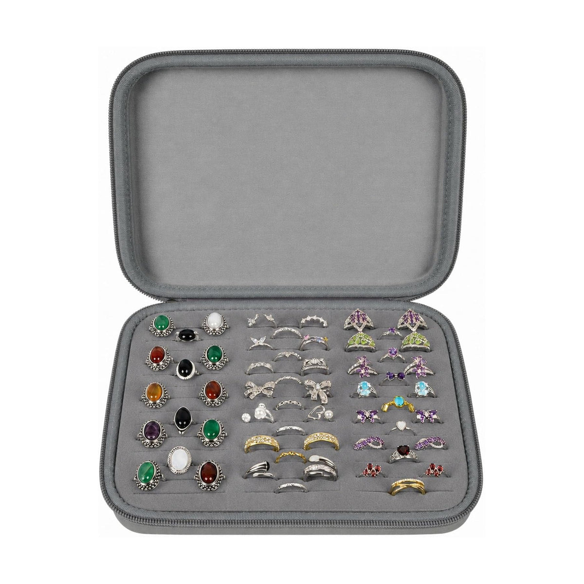 GWCASE Ring Organizer Box, 42-Slot Hard Shell Case, Holds 50+ Pieces, Gray