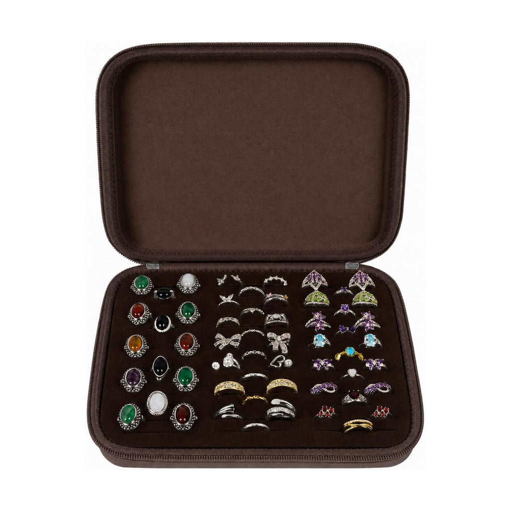 GWCASE Ring Organizer Box 42-Slot Hard Shell Case Holds 50+ Pieces, Coffee