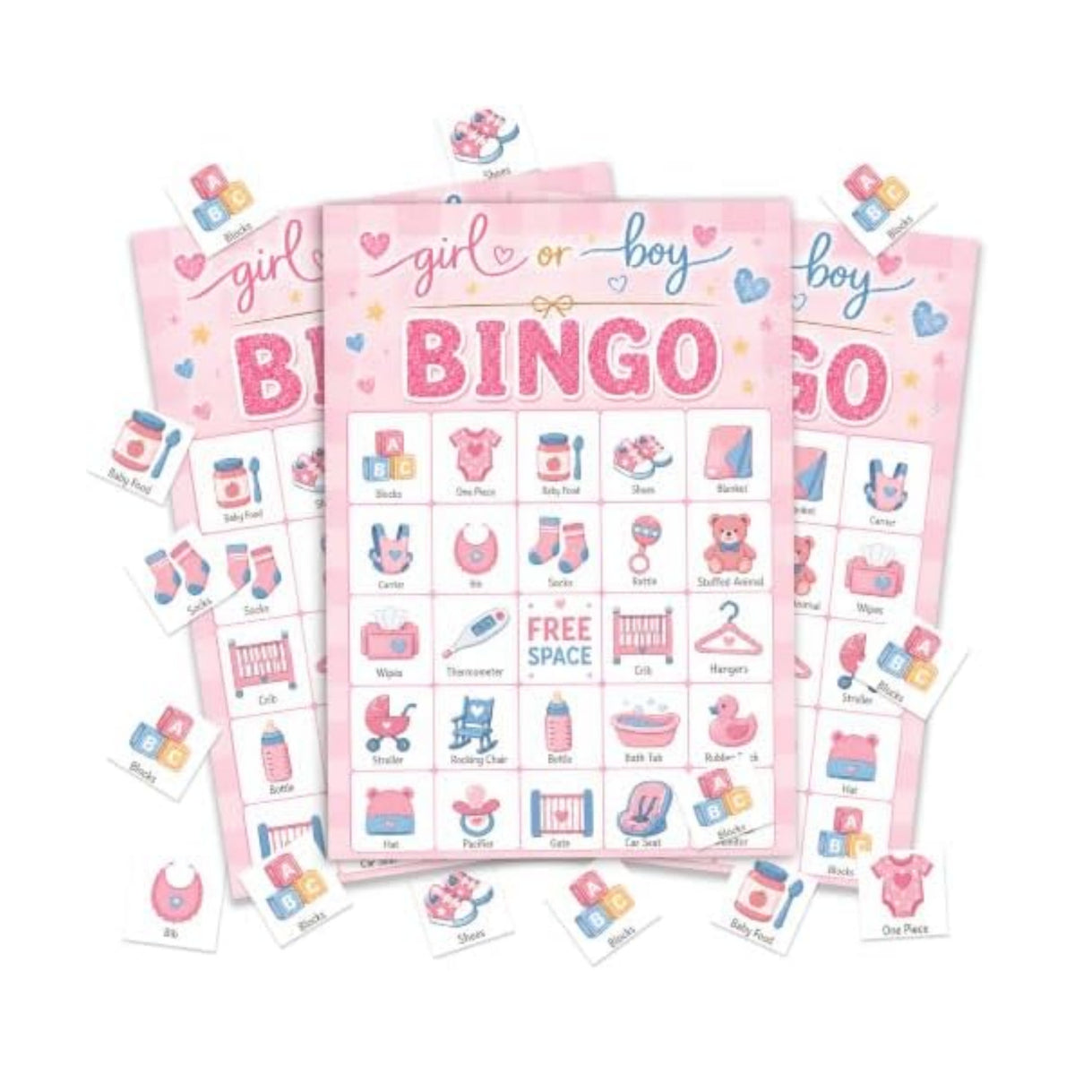 Baby Shower Bingo Game Cards, 24 Player Gender Reveal Party Game