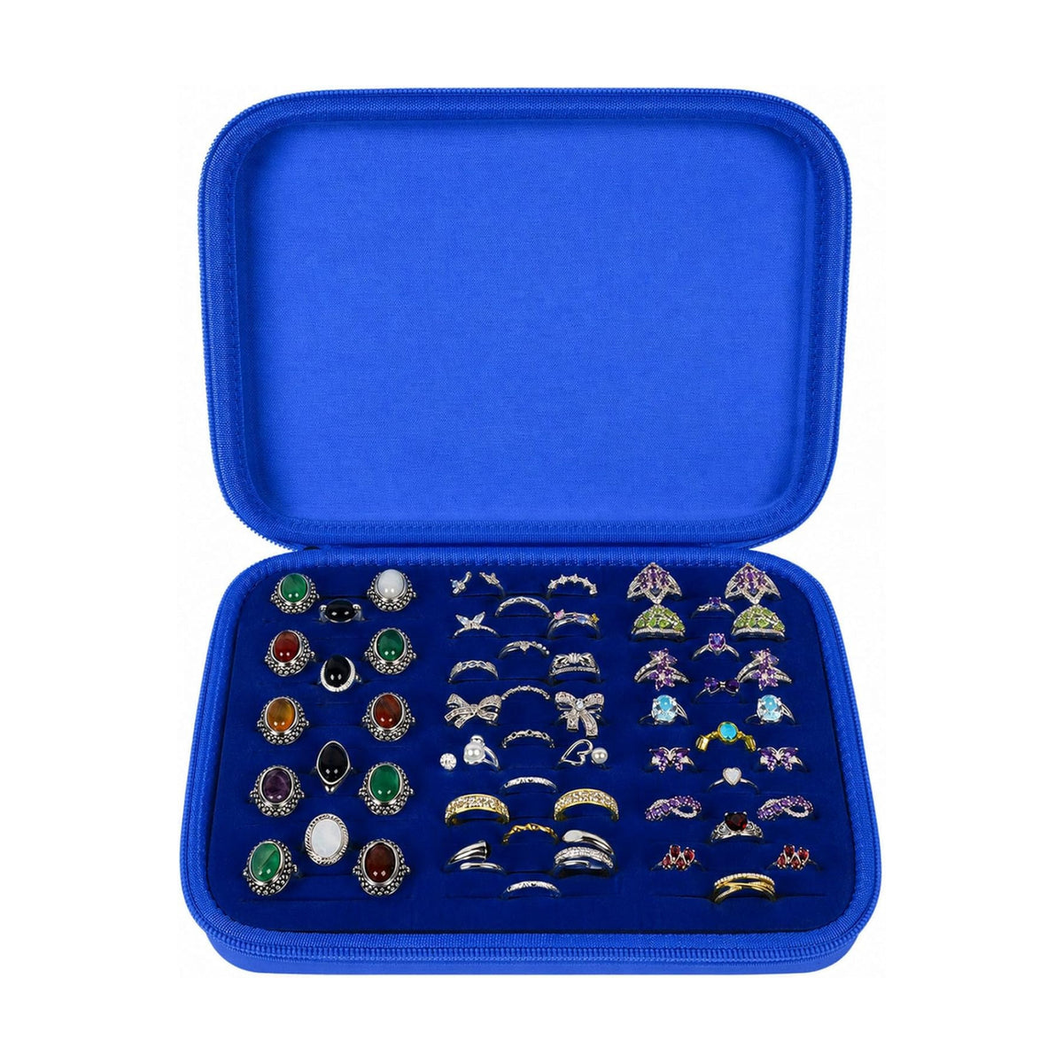 GWCASE Ring Organizer Box 42-Slot Hard Shell Case Holds 50+ Pcs, Dark Blue