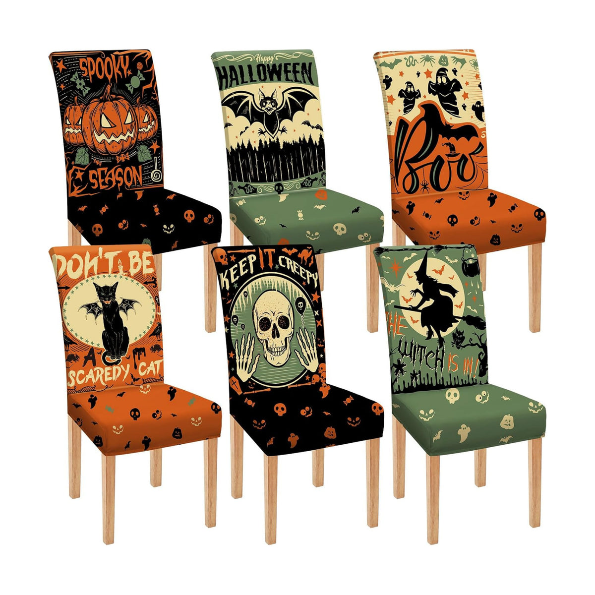Moukeren 6 Pcs Halloween Chair Covers Scary Dining Chair Slipcovers