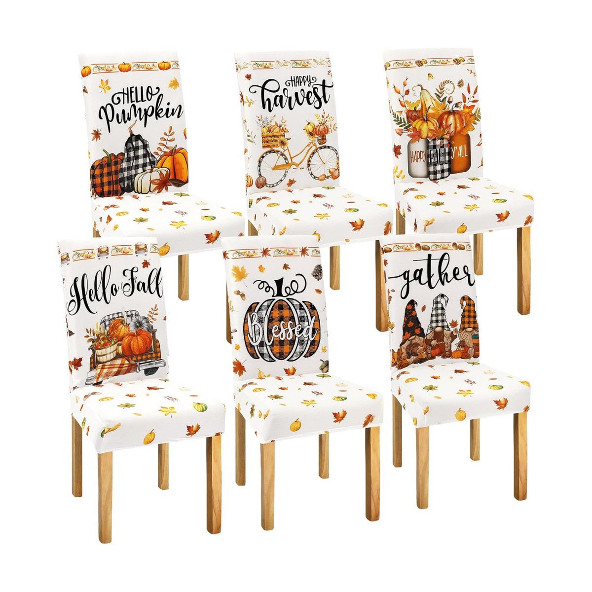 Moukeren 6 Pcs Fall Chair Covers Pumpkin Dining Chair Slipcovers
