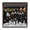 Christmas Window Clings White Silhouette Christmas Window Stickers, Reusable Static Santa Sleigh Reindeer Holiday Decals, Winter Wonderland Village Street Scene for Glass Windows Home Decor