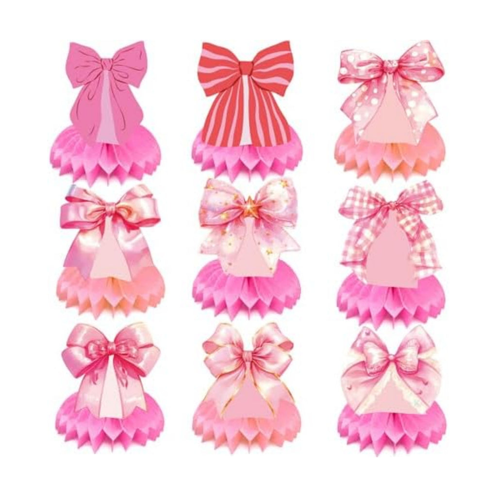 Pink Bow Honeycomb Centerpieces - Coquette Theme Party Table Decorations