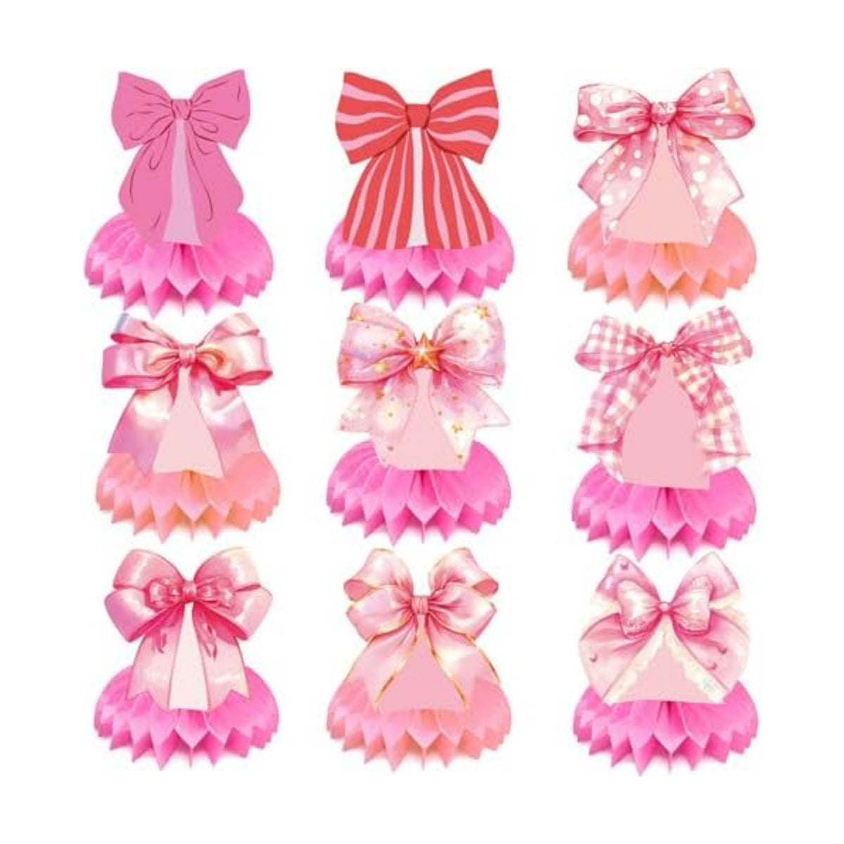Pink Bow Honeycomb Centerpieces - Coquette Theme Party Table Decorations
