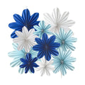 Blue Paper Flowers Navy Blue White Hanging Paper Fans 10Pcs