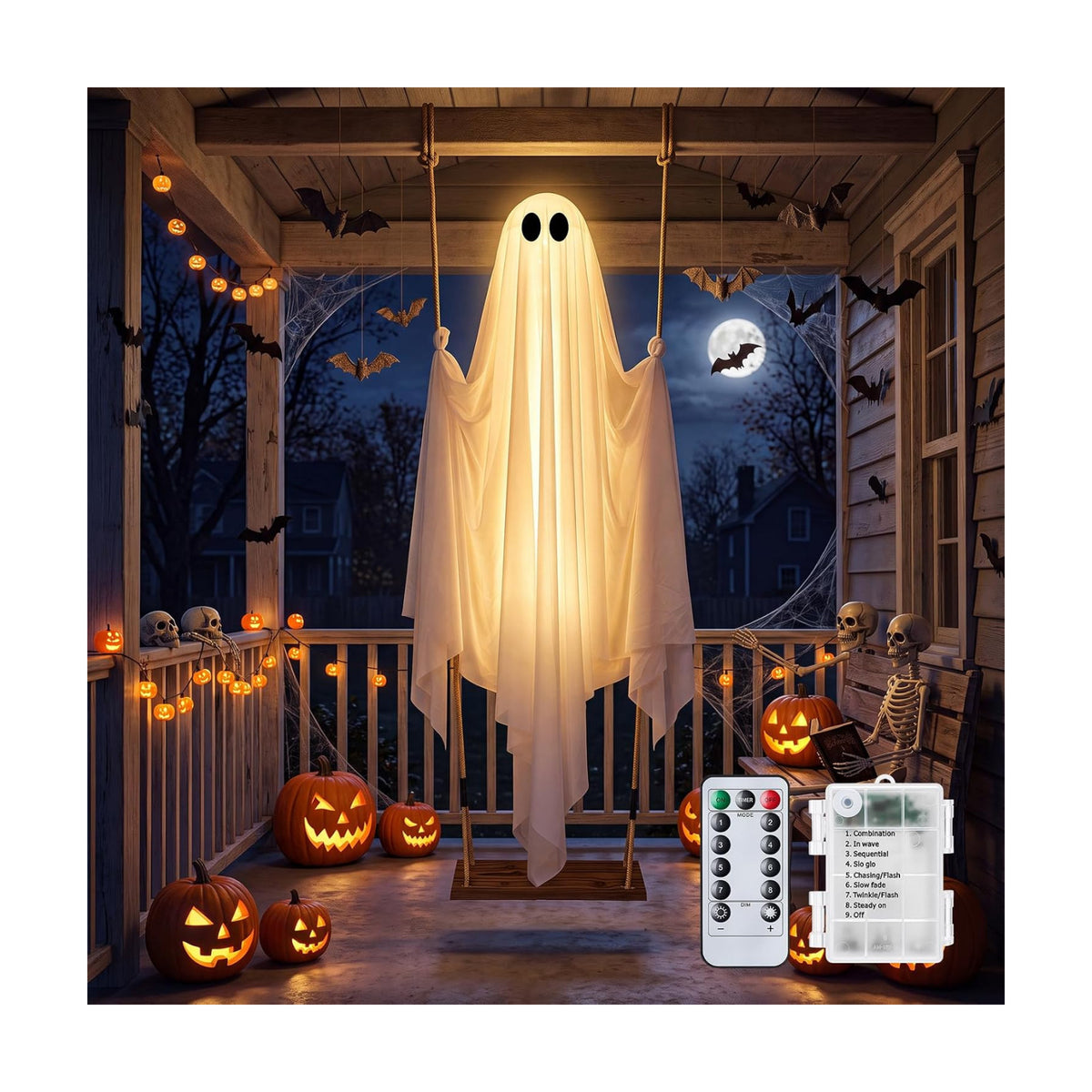 Minetom 4.5FT Swinging Ghost Outdoor Halloween Decorations, Hanging Ghost