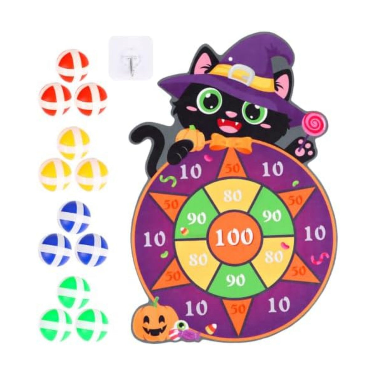 CCINEE Halloween Party Games for Kids, Cute Cat Dart Board Game with Sticky Balls for Adult Halloween Indoor Outdoor Party Games Family Gathering Toss Play Toys Birthday Gifts