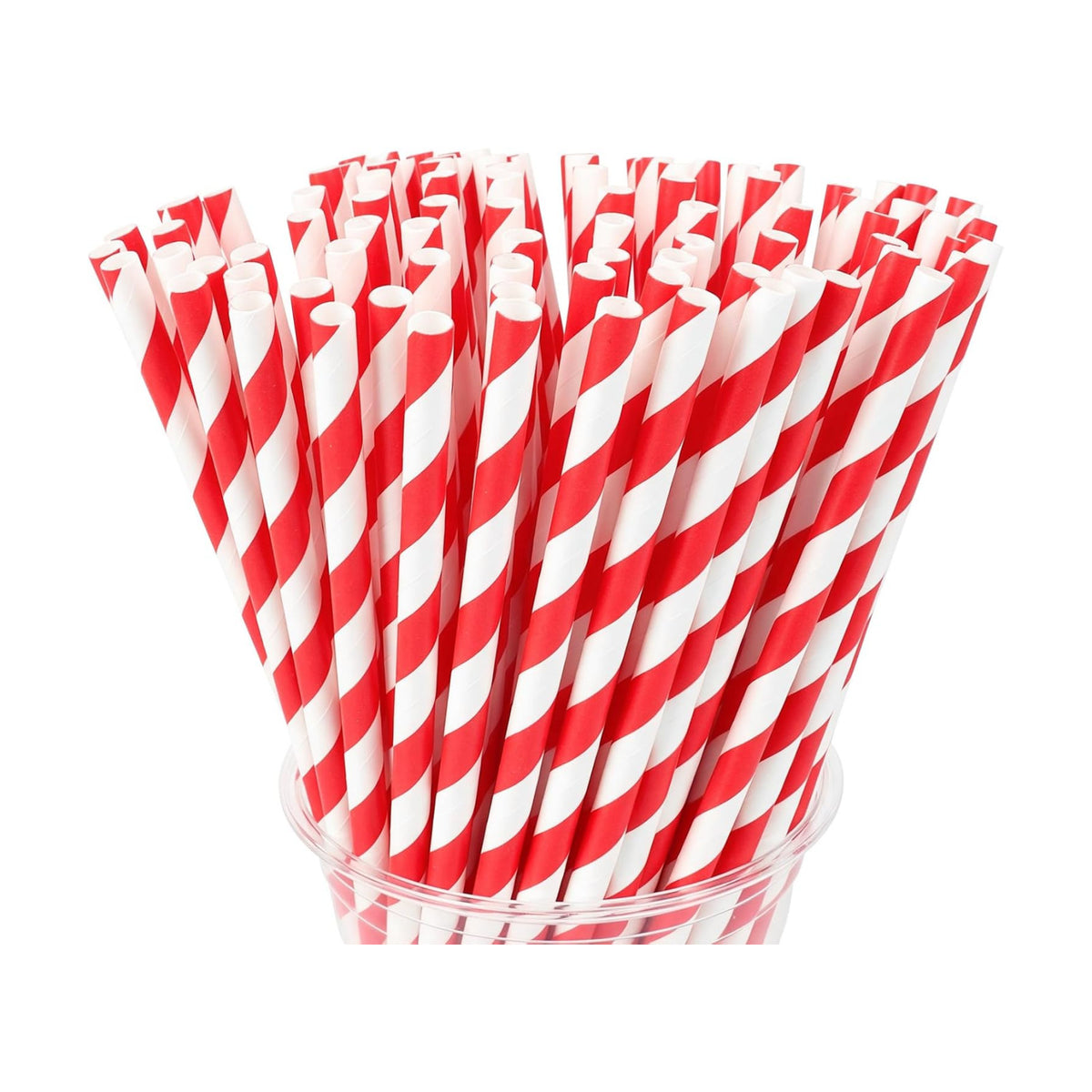 100 Packs Red Biodegradable Striped Paper Straws, Red and White Disposable Drinking Straws for Birthday Carnival Summer Pool Party Wedding Halloween Christmas Party Decoration Supplies