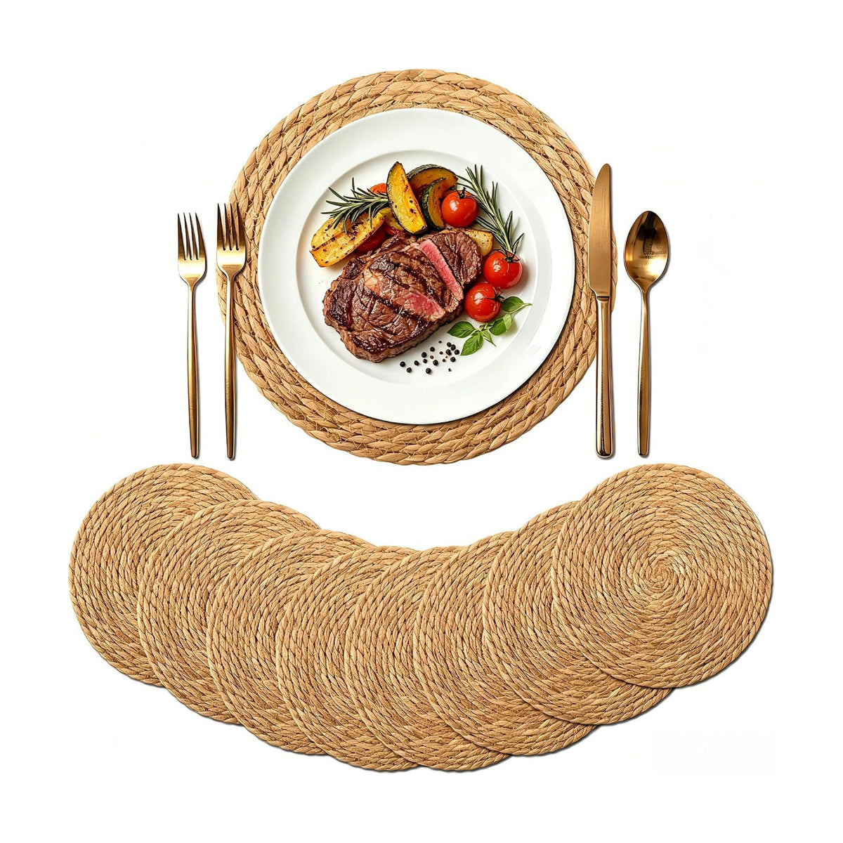 13.8" Round Woven Placemats Set of 8, Heat Resistant Plate Chargers
