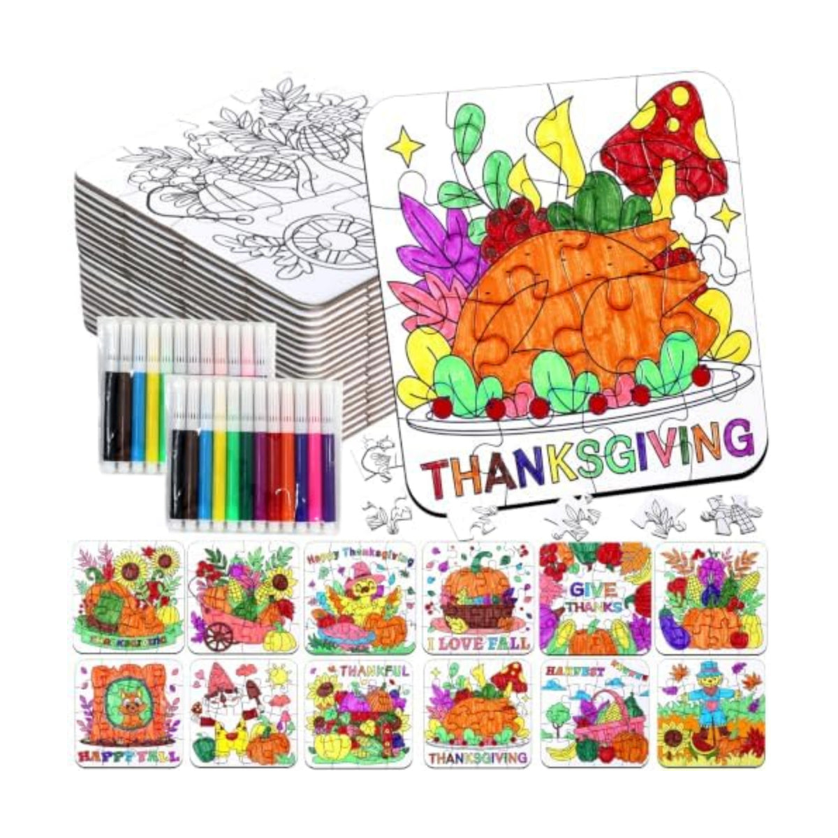 Thanksgiving Fall Crafts for kids, Autumn Art Activity DIY Blank Puzzle Toy