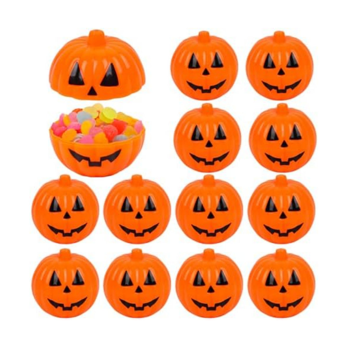 FOIMAS Halloween Pumpkin Candy Box, 12pcs Mini Plastic Pumpkin Containers Fillable Candy Treat Storage Box for Trick or Treat Halloween Party Decoration Storing Packaging Snacks Crafts Accessories