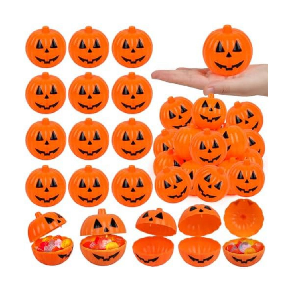 FOIMAS Halloween Pumpkin Candy Box, 48pcs Mini Plastic Pumpkin Containers Fillable Candy Treat Storage Box for Trick or Treat Halloween Party Decoration Storing Packaging Snacks Crafts Accessories