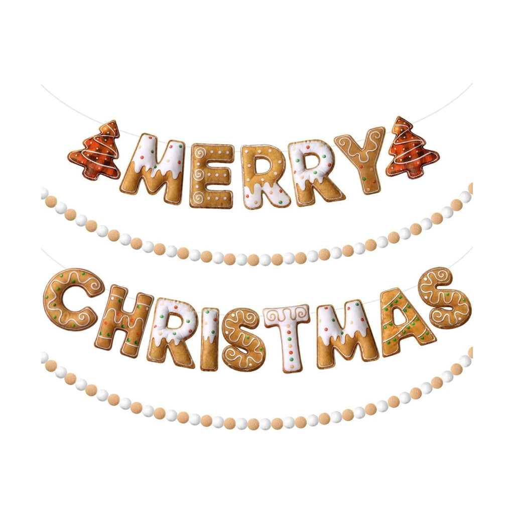 Mindsoft 4pcs Felt Merry Christmas Banner, Gingerbread Man Pom Pom Garland