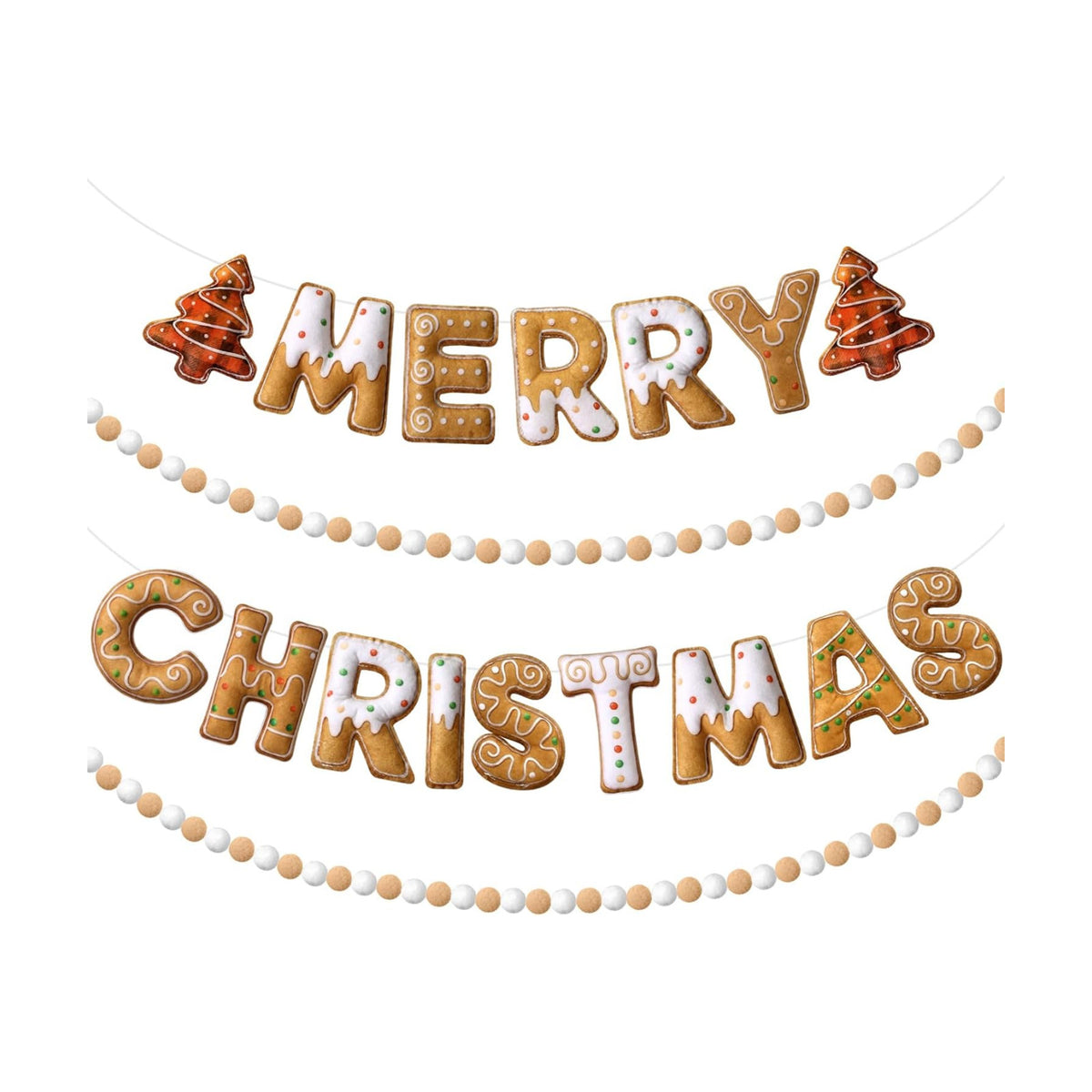 Mindsoft 4pcs Felt Merry Christmas Banner, Gingerbread Man Pom Pom Garland