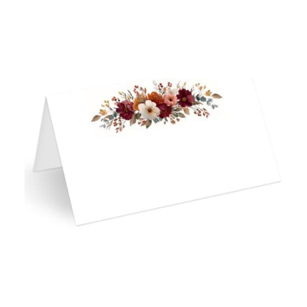25Pcs Fall Floral Place Cards, Retro Boho Watercolor Rose Flower Tent Blank Name Cards, Seat Card for Autumn Party Wedding Buffet Party Table Setting Supplies, 2.1 x 3.5 Inch Folded -19