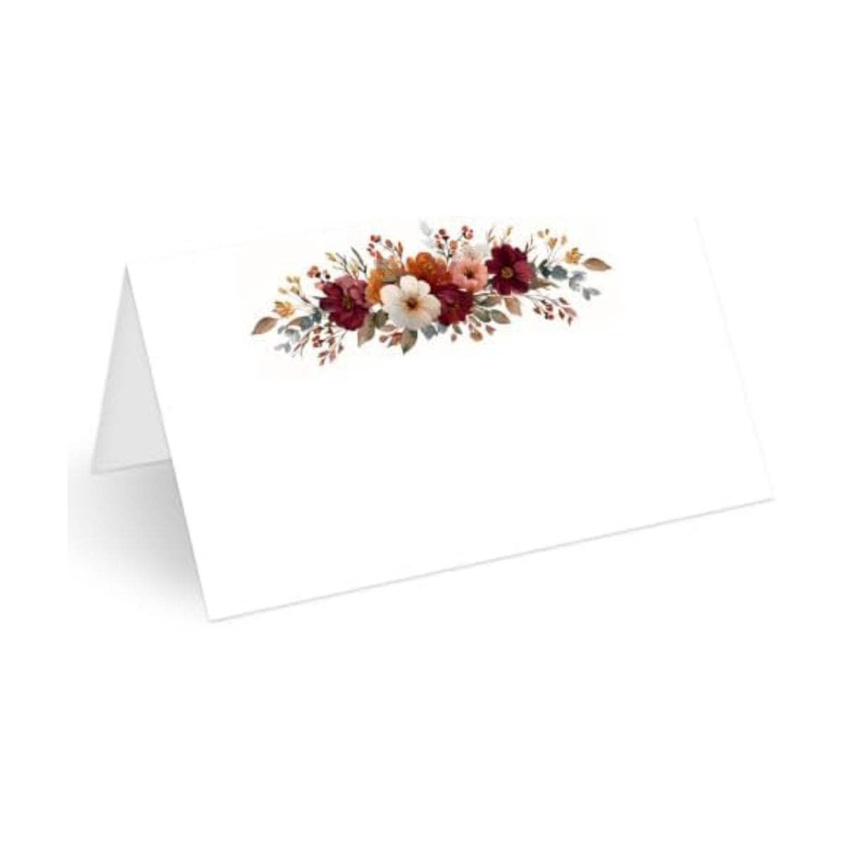 25Pcs Fall Floral Place Cards, Retro Boho Watercolor Rose Flower Tent Blank Name Cards, Seat Card for Autumn Party Wedding Buffet Party Table Setting Supplies, 2.1 x 3.5 Inch Folded -19