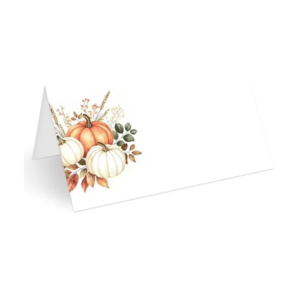 25Pcs Fall Thankful Pumpkin Floral Place Cards,Thanksgiving Tent Blank Seat Cards, Guest Seating Card for Autumn Party Wedding Buffet Party Table Setting Supplies, 2.1 x 3.5 Inch Folded -20