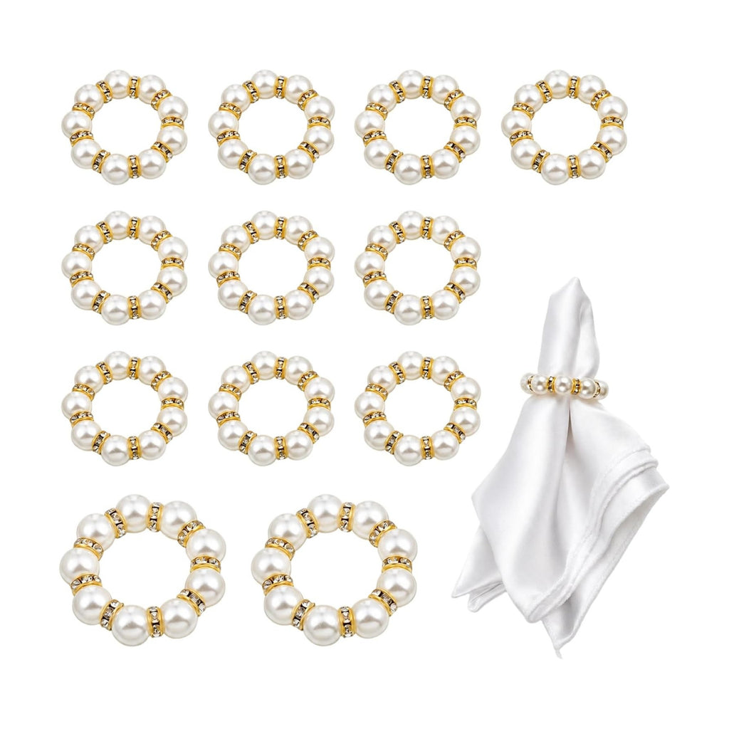 Napkin Rings Set of 12, Pearl Napkin Rings Gold for Table