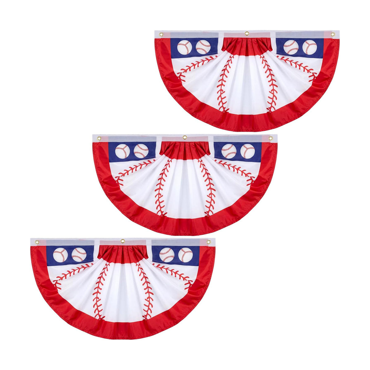 Outus 3 Pcs Pleated Bunting Fan Flag 1.5 x 3 ft Christmas Decoration Half Fan Flag Hanging Banners for Party Supplies Yard Decoration(3 Pack,Baseball)