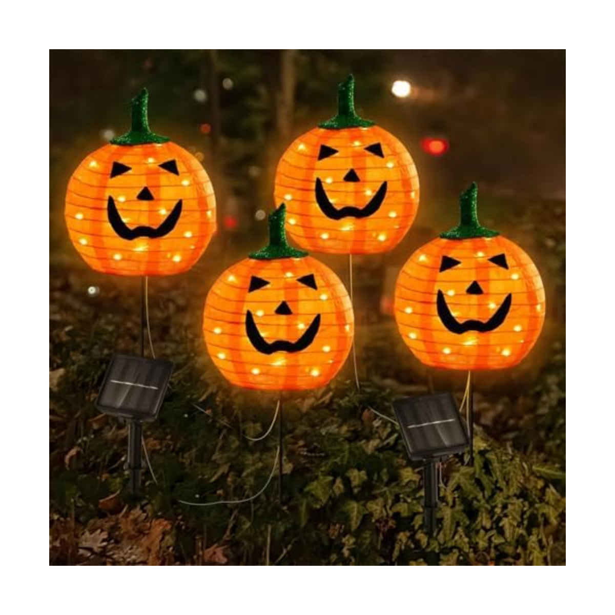 Solar Halloween Pumpkin Lights, 4 Pack Outdoor Pathway Stake Lights