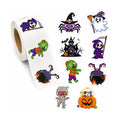 500 PCS Cute Halloween Stickers Roll, 1.5" Die-Cut Cartoon Ghost Pumpkin Zombie Decals, 8 Spooky Self-Adhesive Paper Labels for Teacher Classroom Rewards, Party Favors, Trick or Treat Envelope Seals